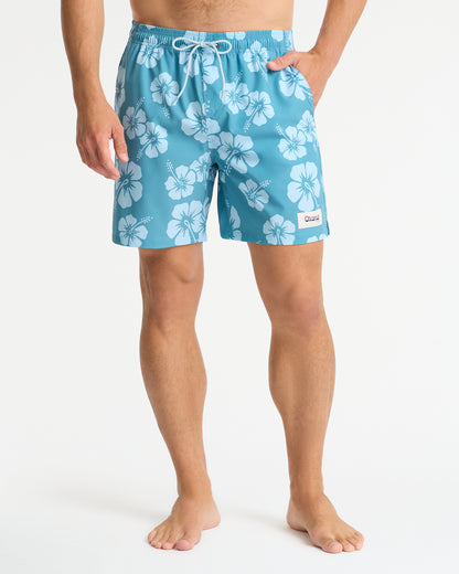 Mens - Swim Short - Hibiscus Duo Petrol Ice
