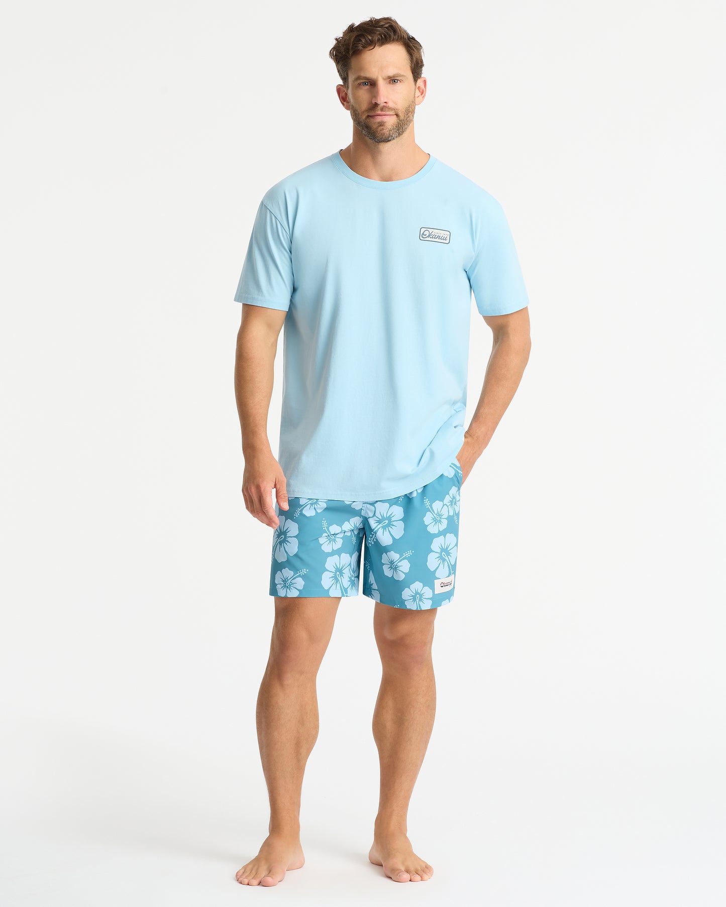 Mens - Swim Short - Hibiscus Duo Petrol Ice
