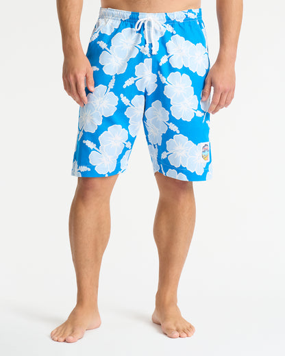 Mens Classic Shorts - Hibiscus Tri Colour - Sea Ice White