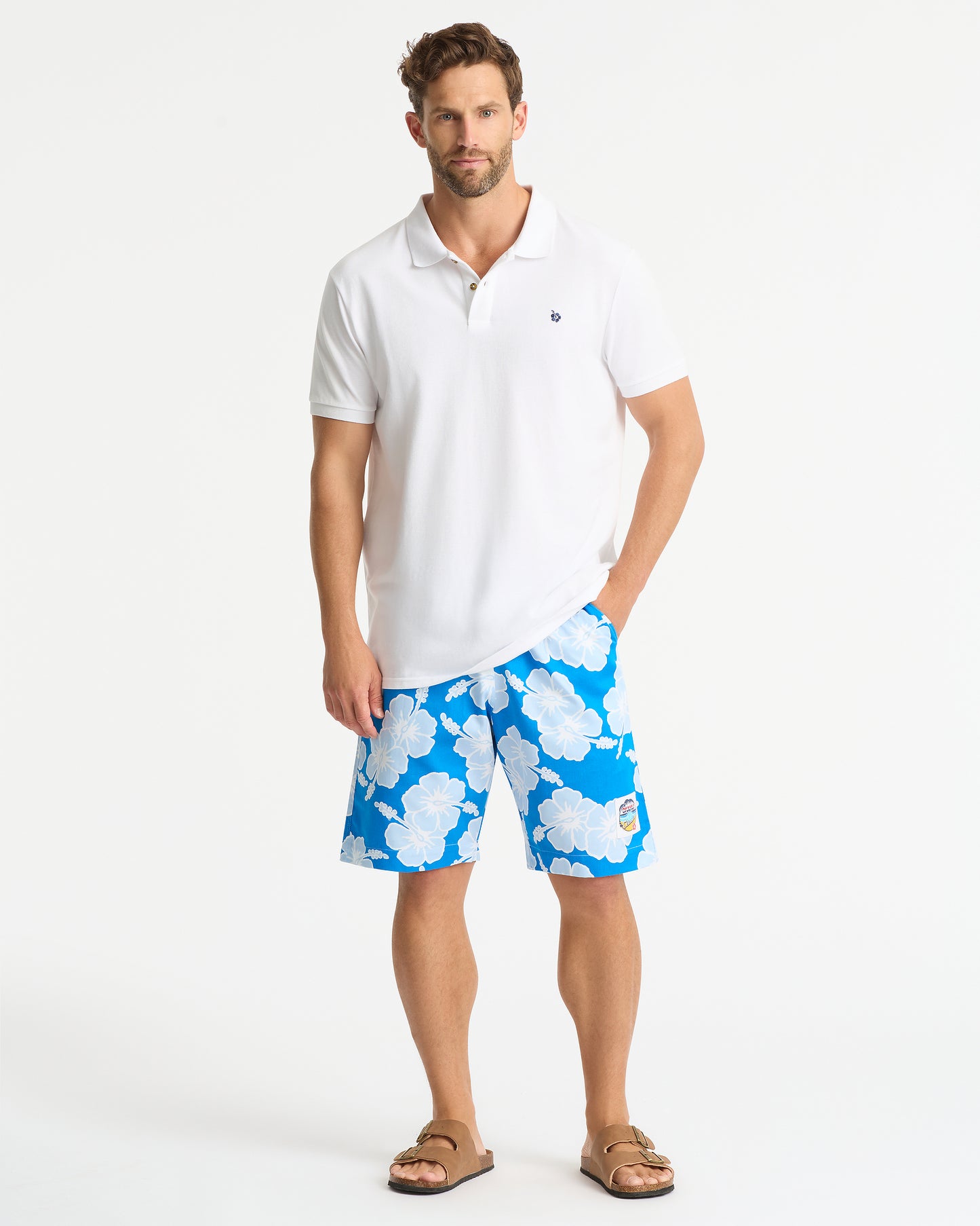 Mens Classic Shorts - Hibiscus Tri Colour - Sea Ice White