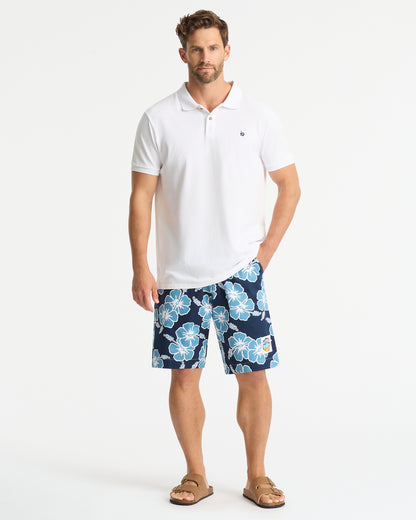 Mens Classic Shorts - Hibiscus Tri Colour - Navy Petrol White