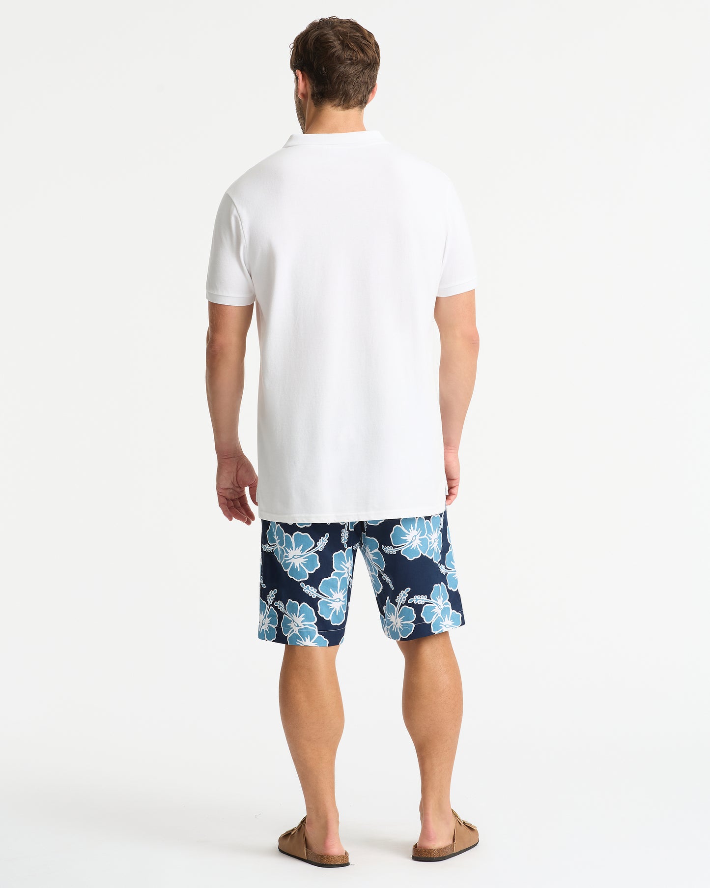 Mens Classic Shorts - Hibiscus Tri Colour - Navy Petrol White