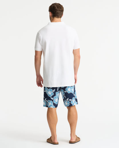Mens Classic Shorts - Hibiscus Tri Colour - Navy Petrol White