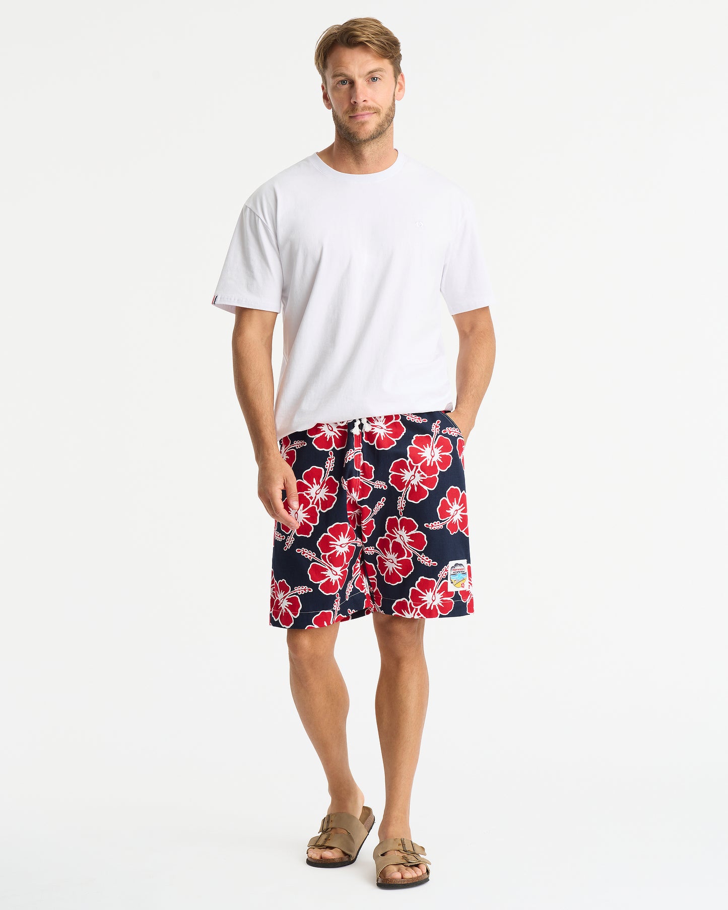 Mens - Classic Shorts - Hibiscus Tri Colour - Navy Red White