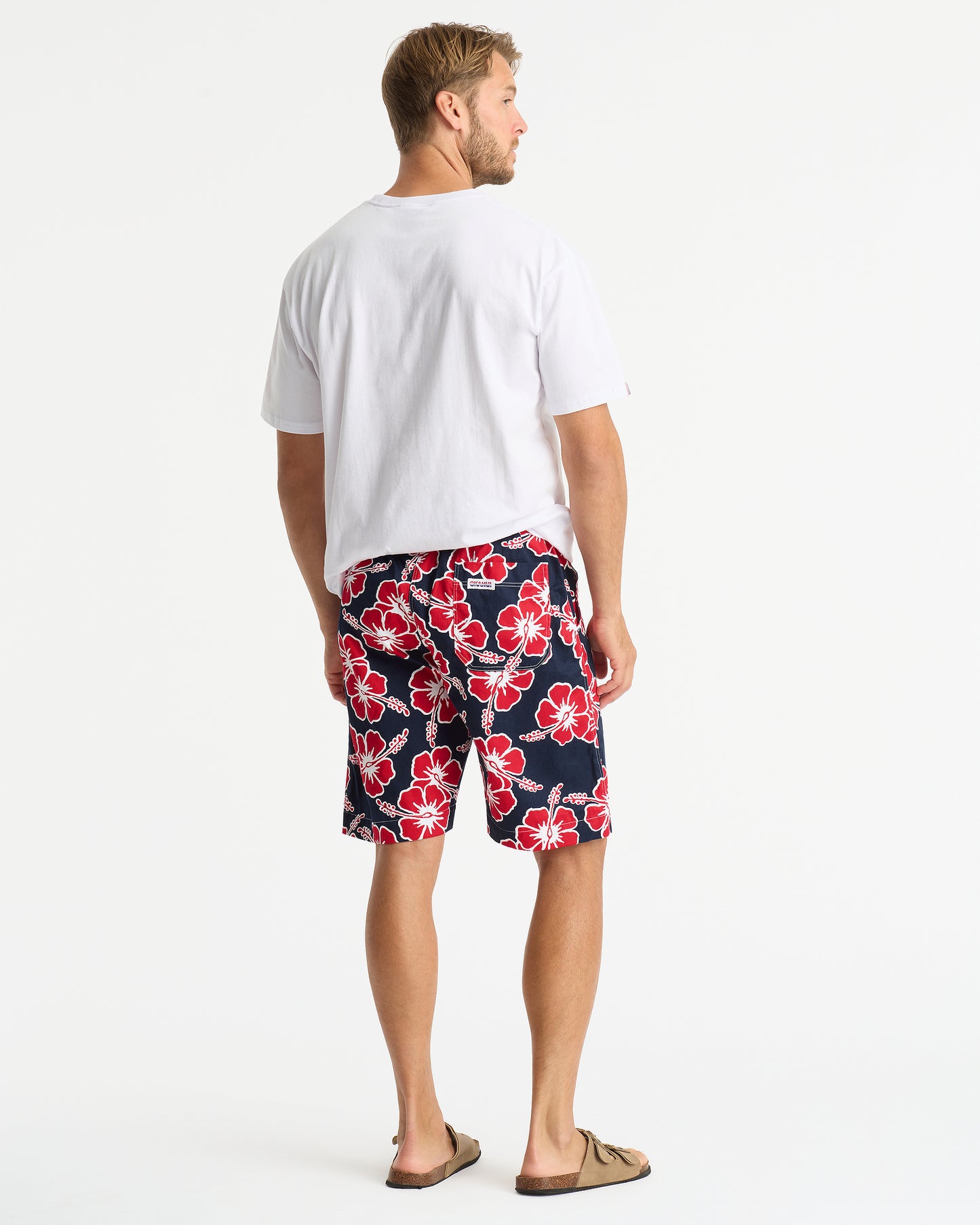 Mens - Classic Shorts - Hibiscus Tri Colour - Navy Red White