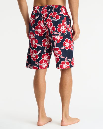 Mens - Classic Shorts - Hibiscus Tri Colour - Navy Red White