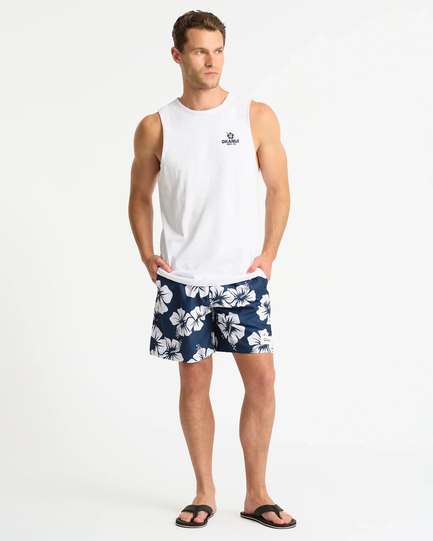Mens Blocked Tank - White
