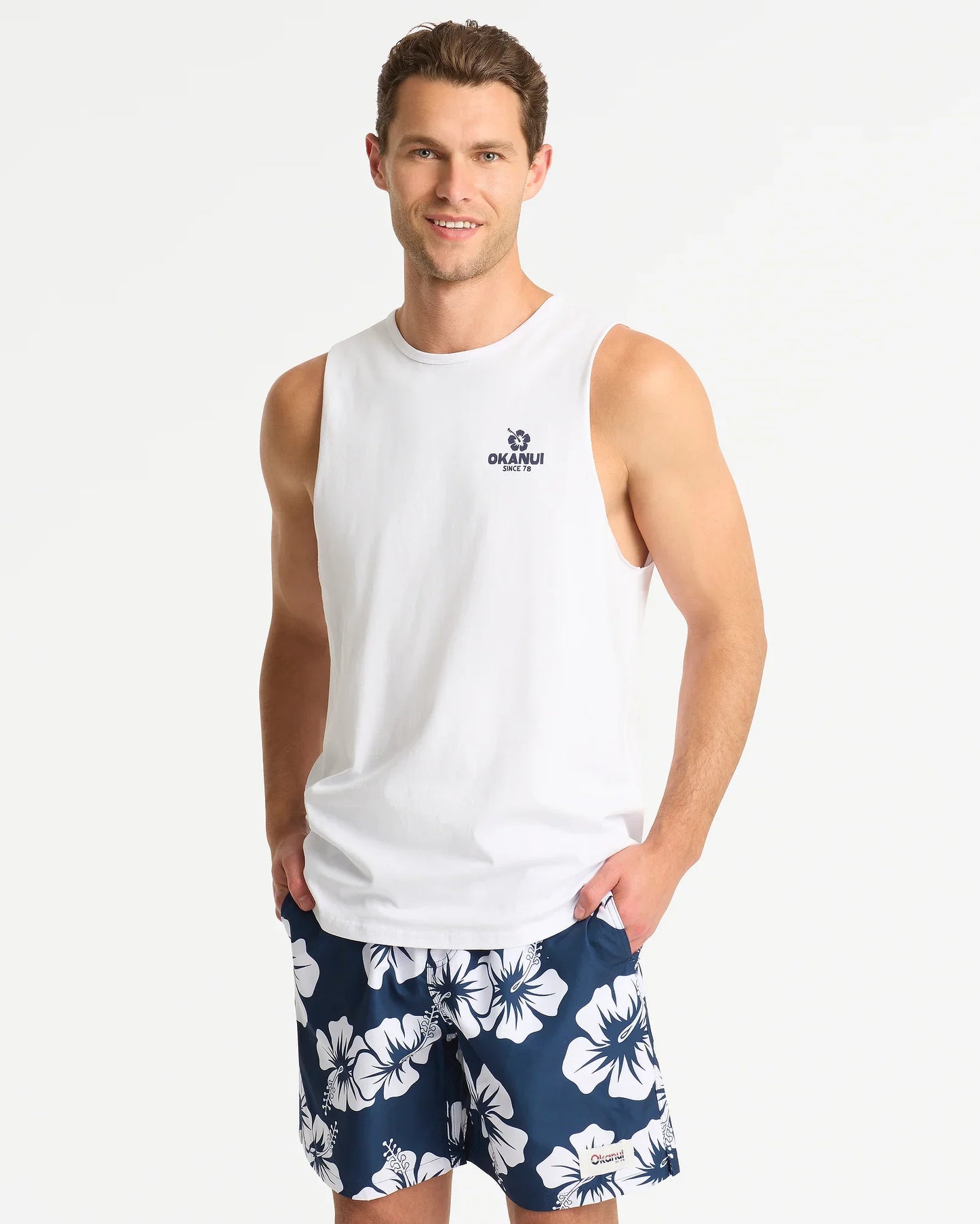 Mens Blocked Tank - White