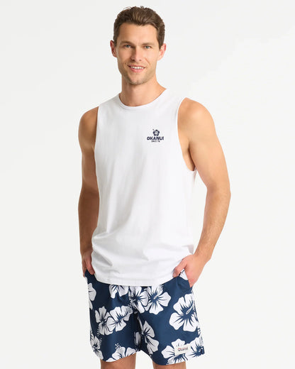 Mens Blocked Tank - White