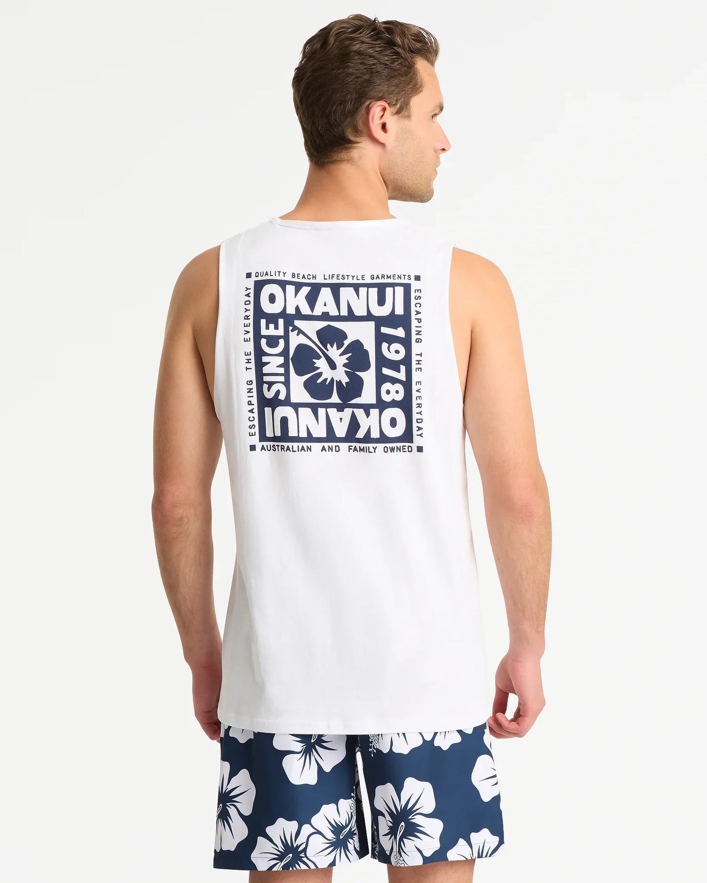 Mens Blocked Tank - White