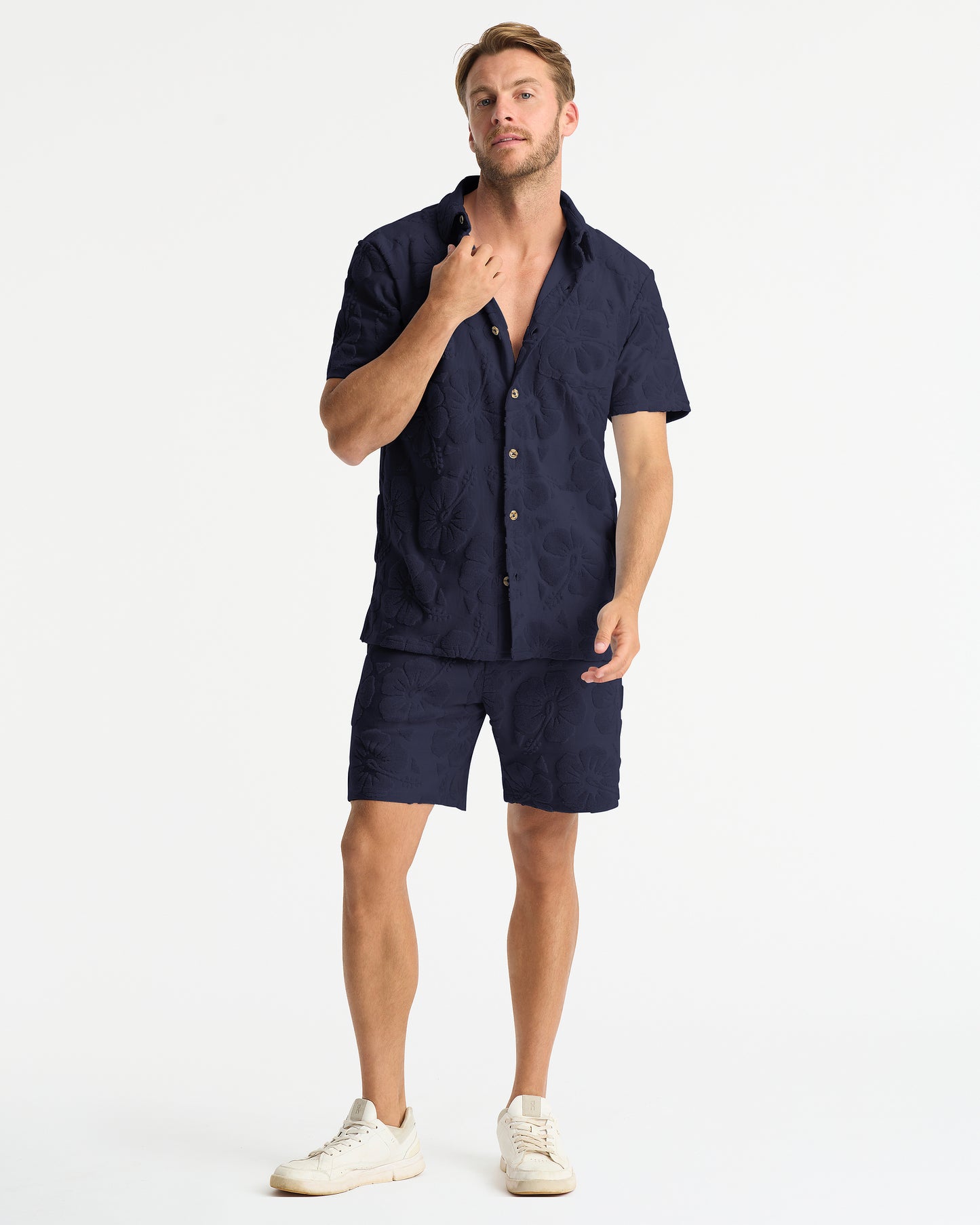 Mens - Terry Jacquard Shirt - Starboard - Hibiscus Navy