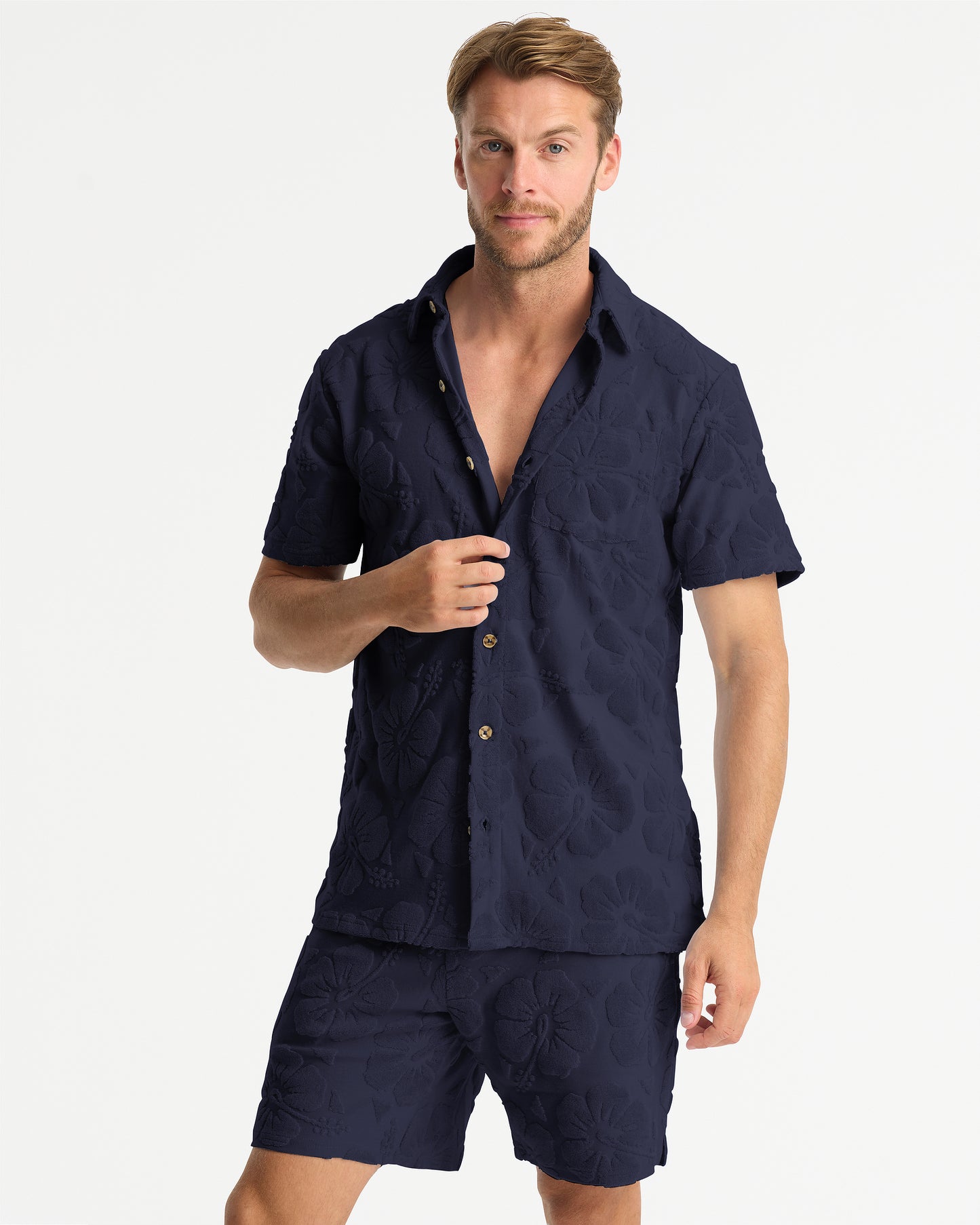 Mens - Terry Jacquard Shirt - Starboard - Hibiscus Navy