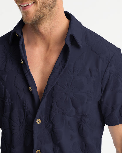 Mens - Terry Jacquard Shirt - Starboard - Hibiscus Navy