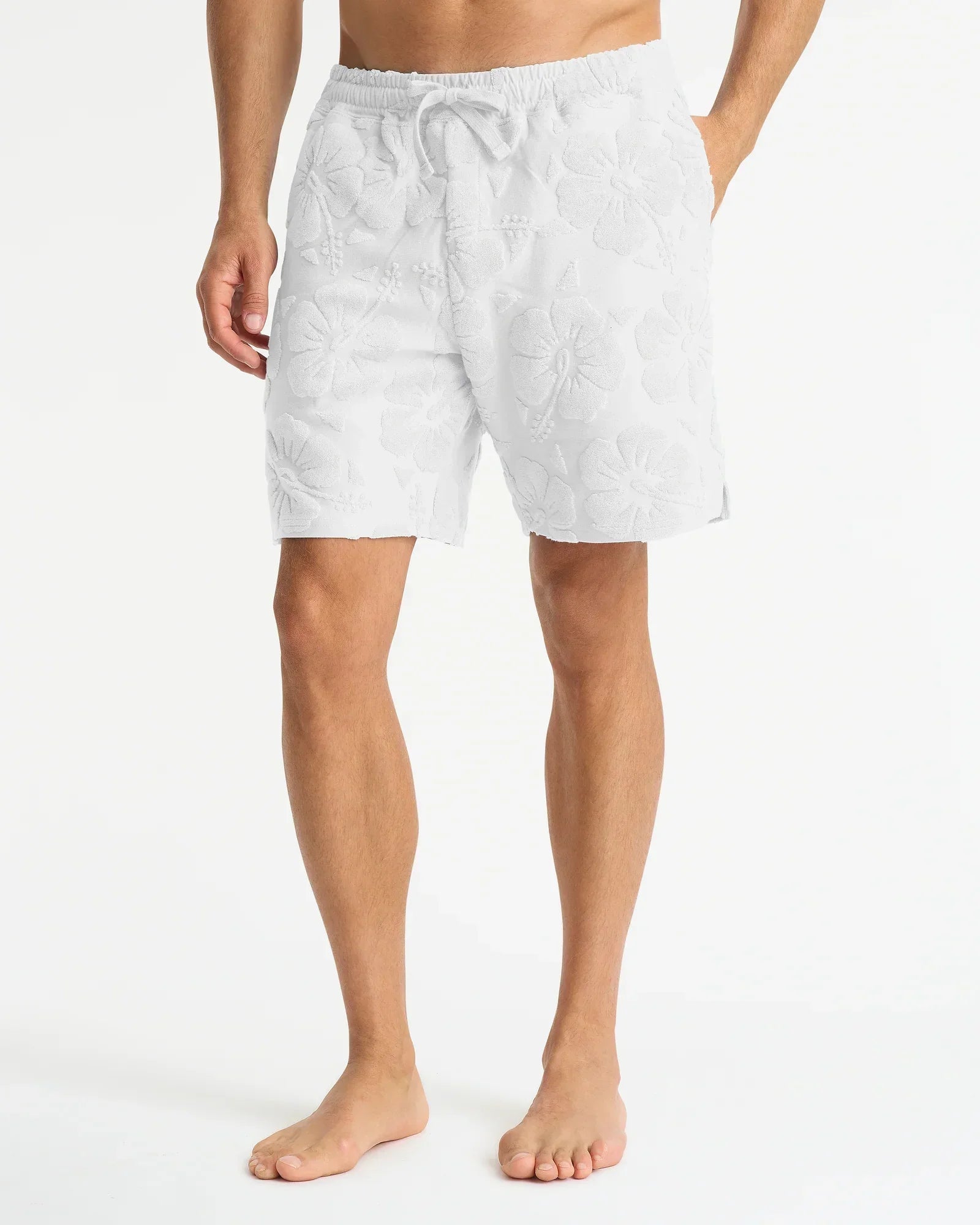 Okanui Terry Shorts for Men Hibiscus White