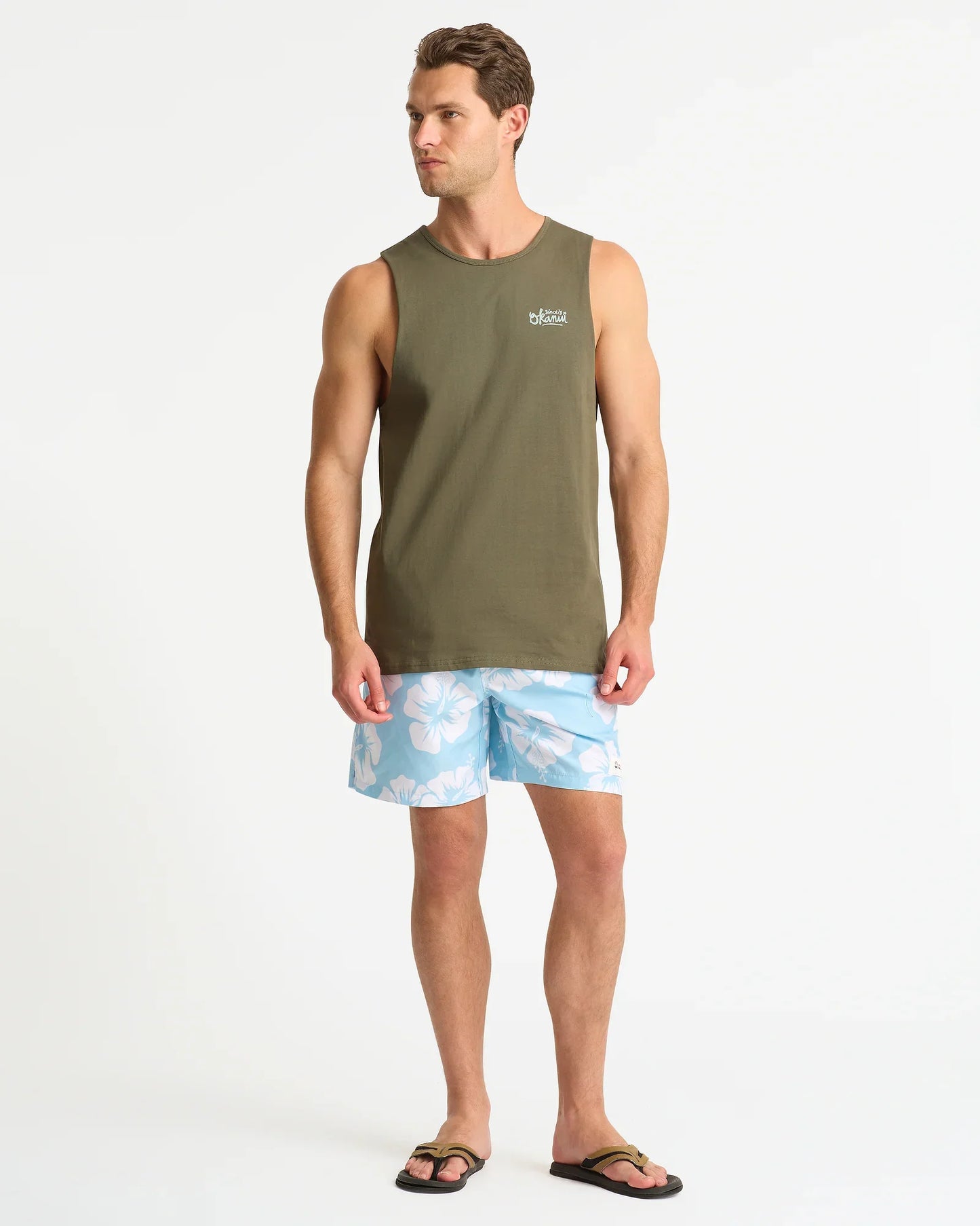 Mens Script Tank - Olive