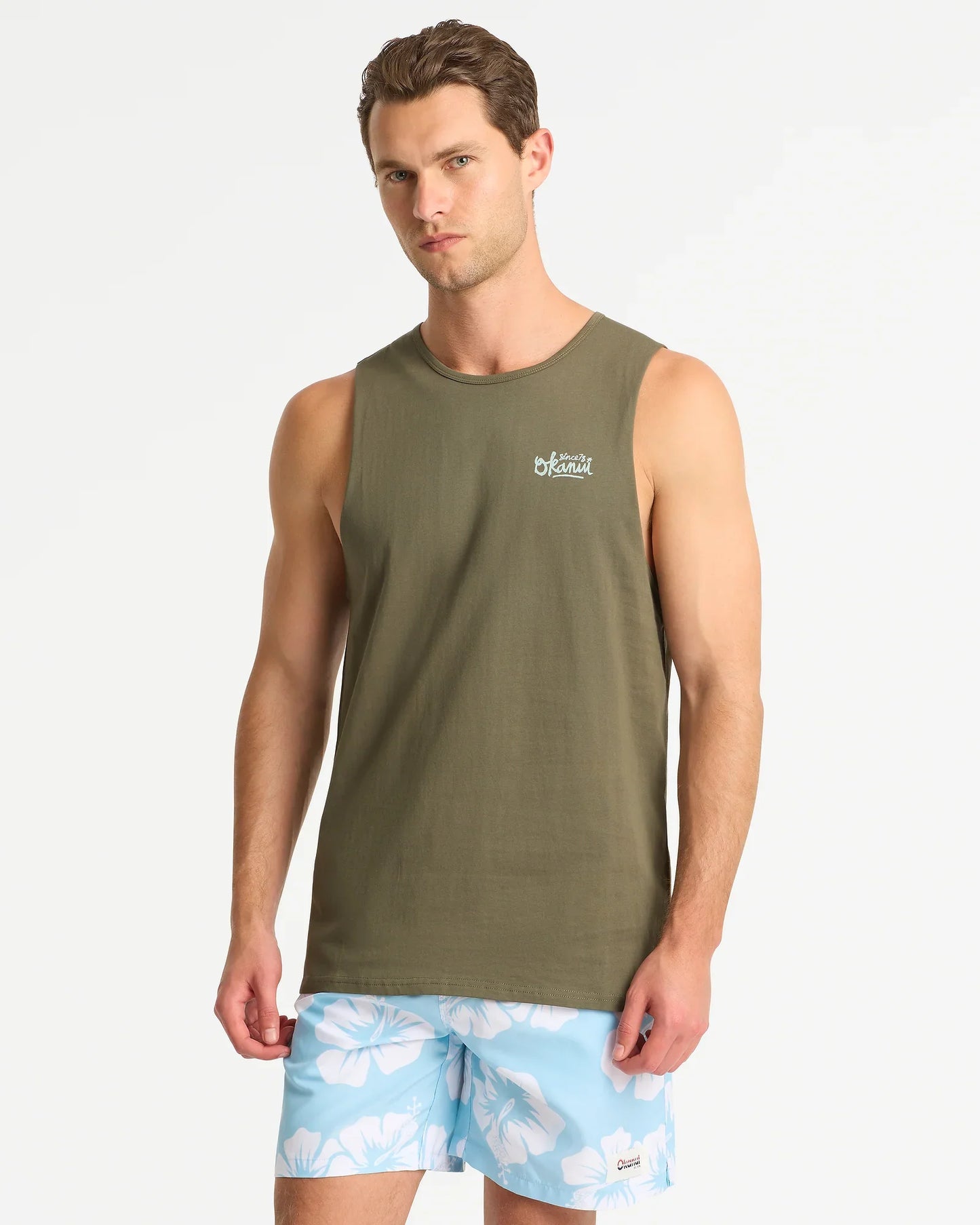 Mens Script Tank - Olive