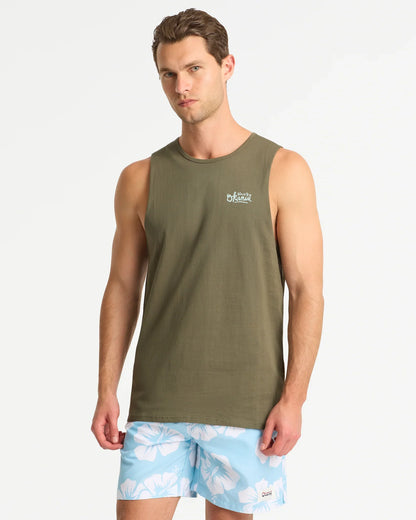 Mens Script Tank - Olive