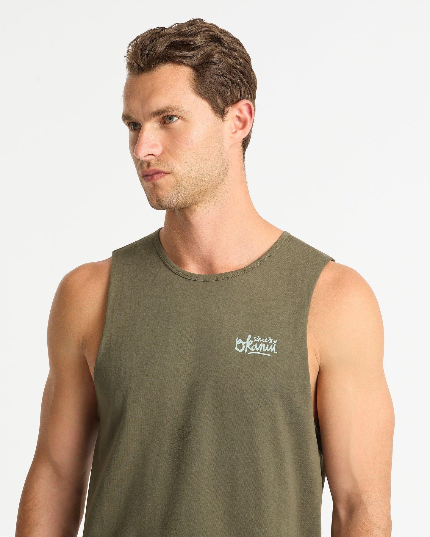 Mens Script Tank - Olive