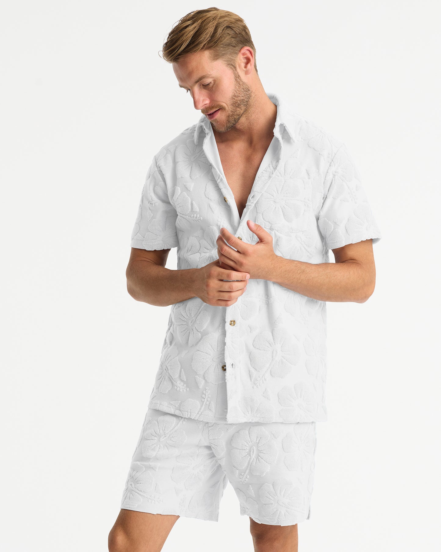 Mens - Terry Jacquard Shirt - Starboard - Hibiscus White