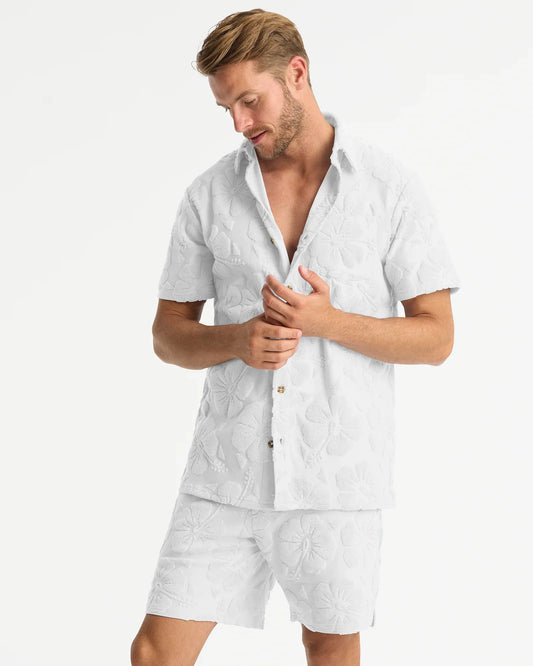 Mens Weekend Terry Shirt - Hibiscus White