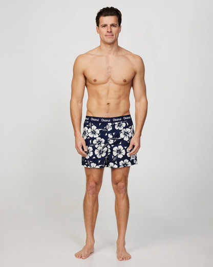 Mens - Boxer Shorts - Classic Boxer - Hibiscus Navy