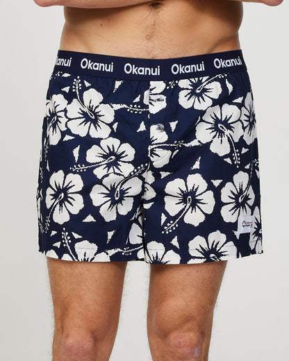 Mens - Boxer Shorts - Classic Boxer - Hibiscus Navy