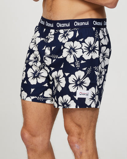 Mens - Boxer Shorts - Classic Boxer - Hibiscus Navy