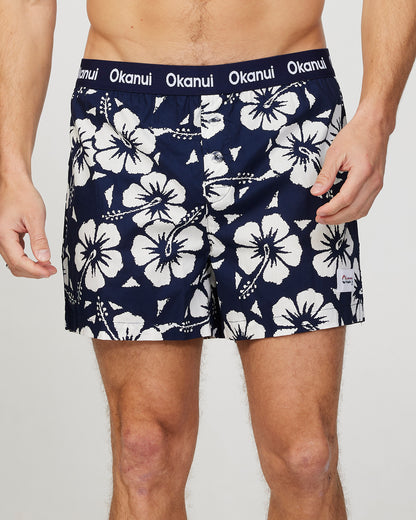 Mens - Boxer Shorts - Classic Boxer - Hibiscus Navy