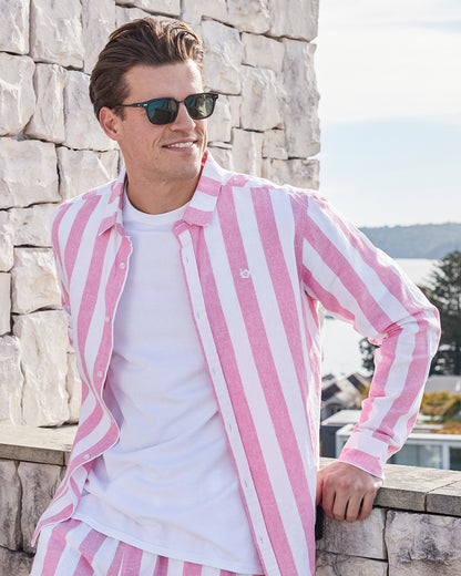 Mens - Long Sleeve Shirt - Classic Stripe - Pink