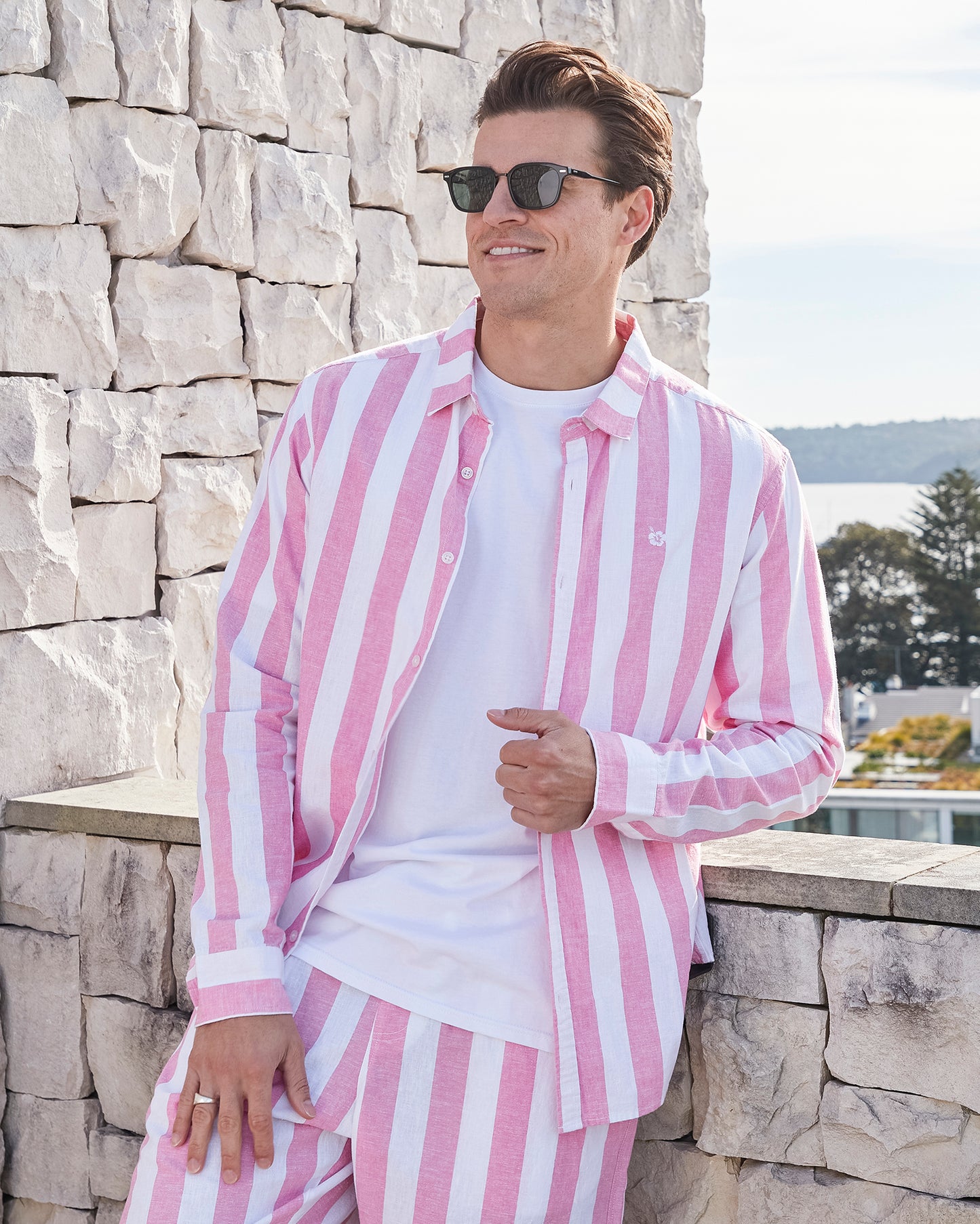 Mens - Long Sleeve Shirt - Classic Stripe - Pink