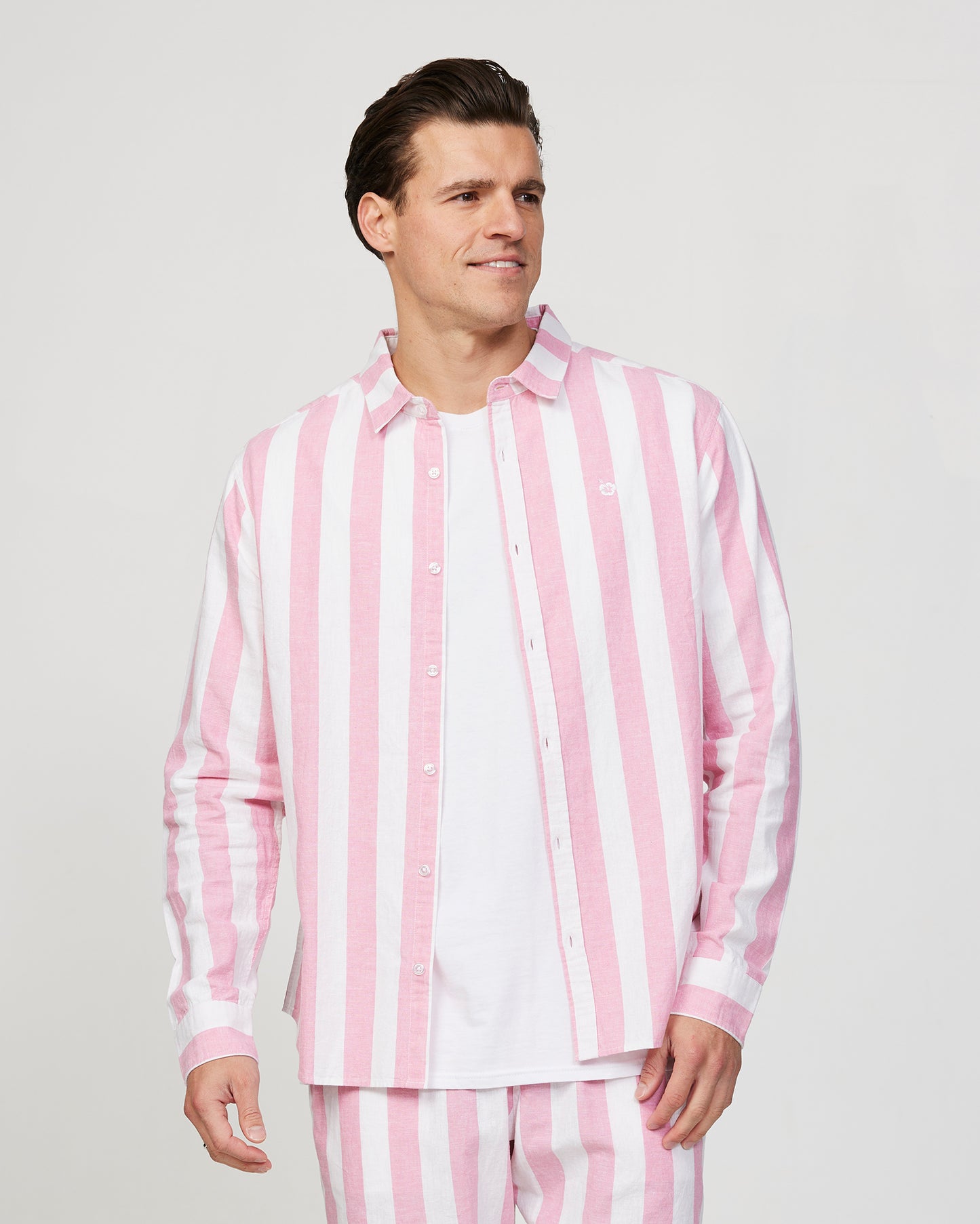 Mens - Long Sleeve Shirt - Classic Stripe - Pink