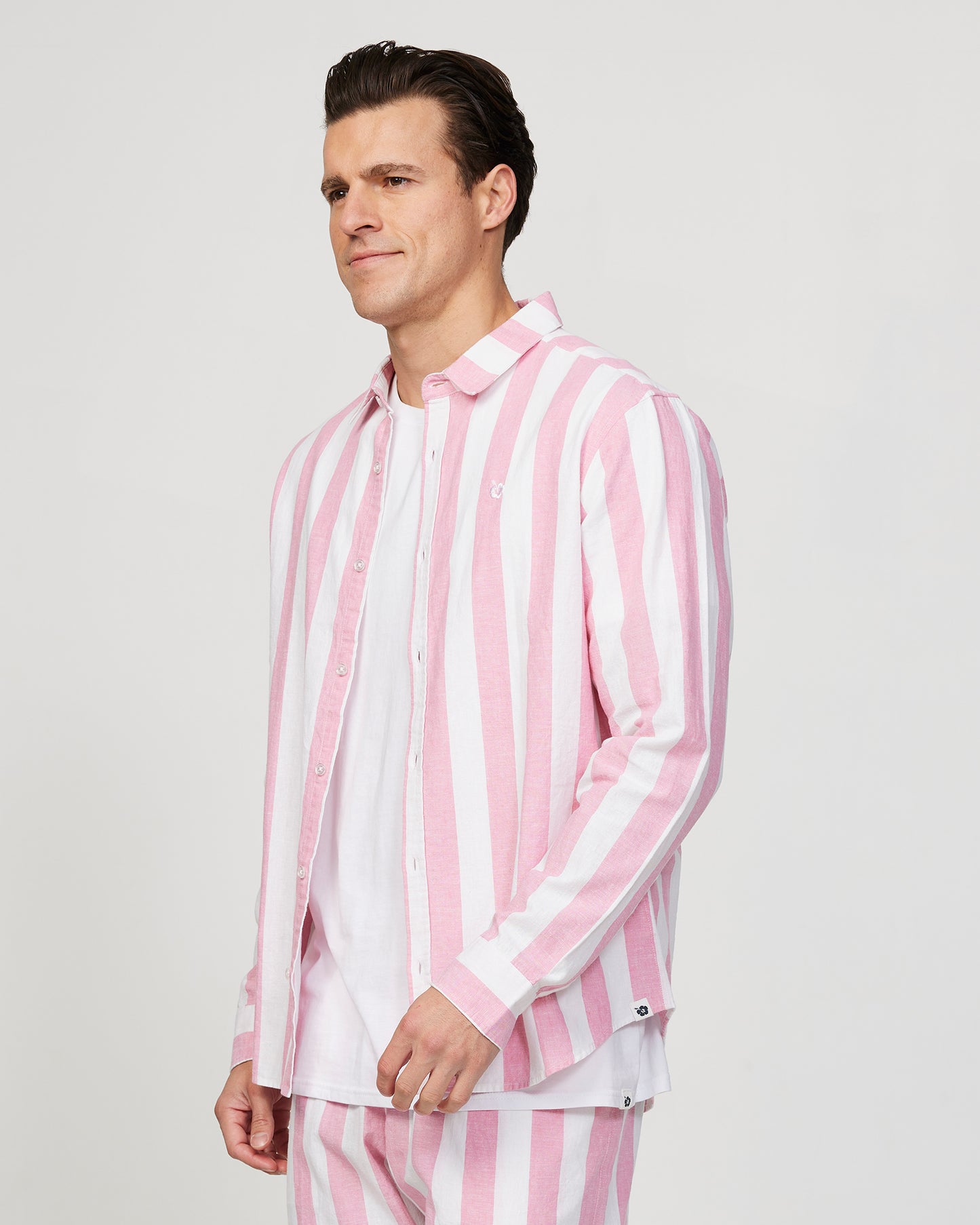 Mens - Long Sleeve Shirt - Classic Stripe - Pink