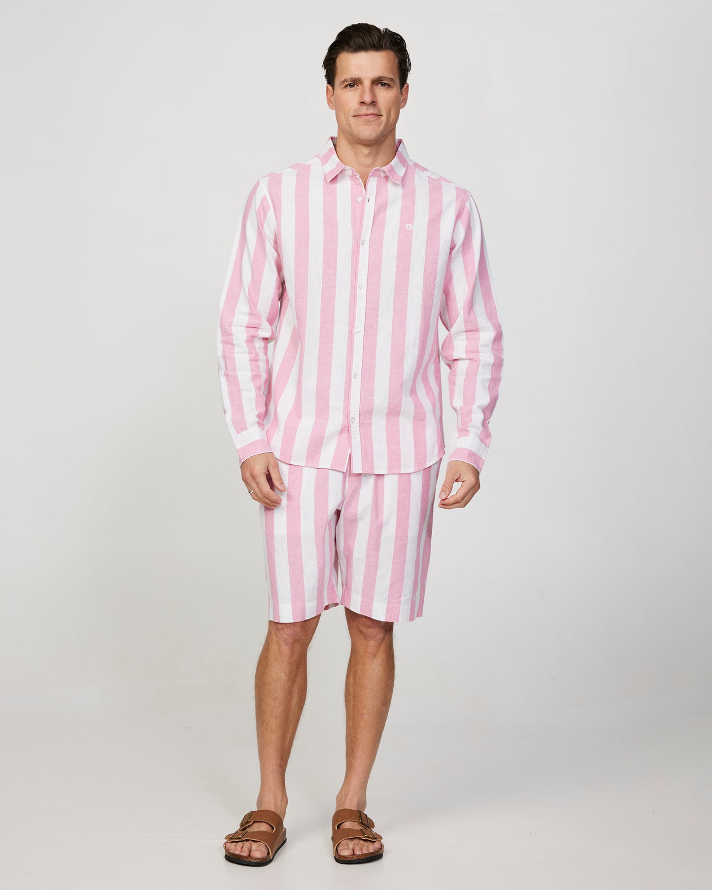 Mens - Long Sleeve Shirt - Classic Stripe - Pink