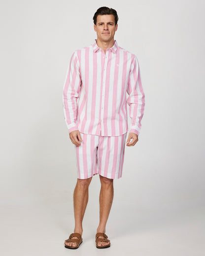 Mens - Long Sleeve Shirt - Classic Stripe - Pink