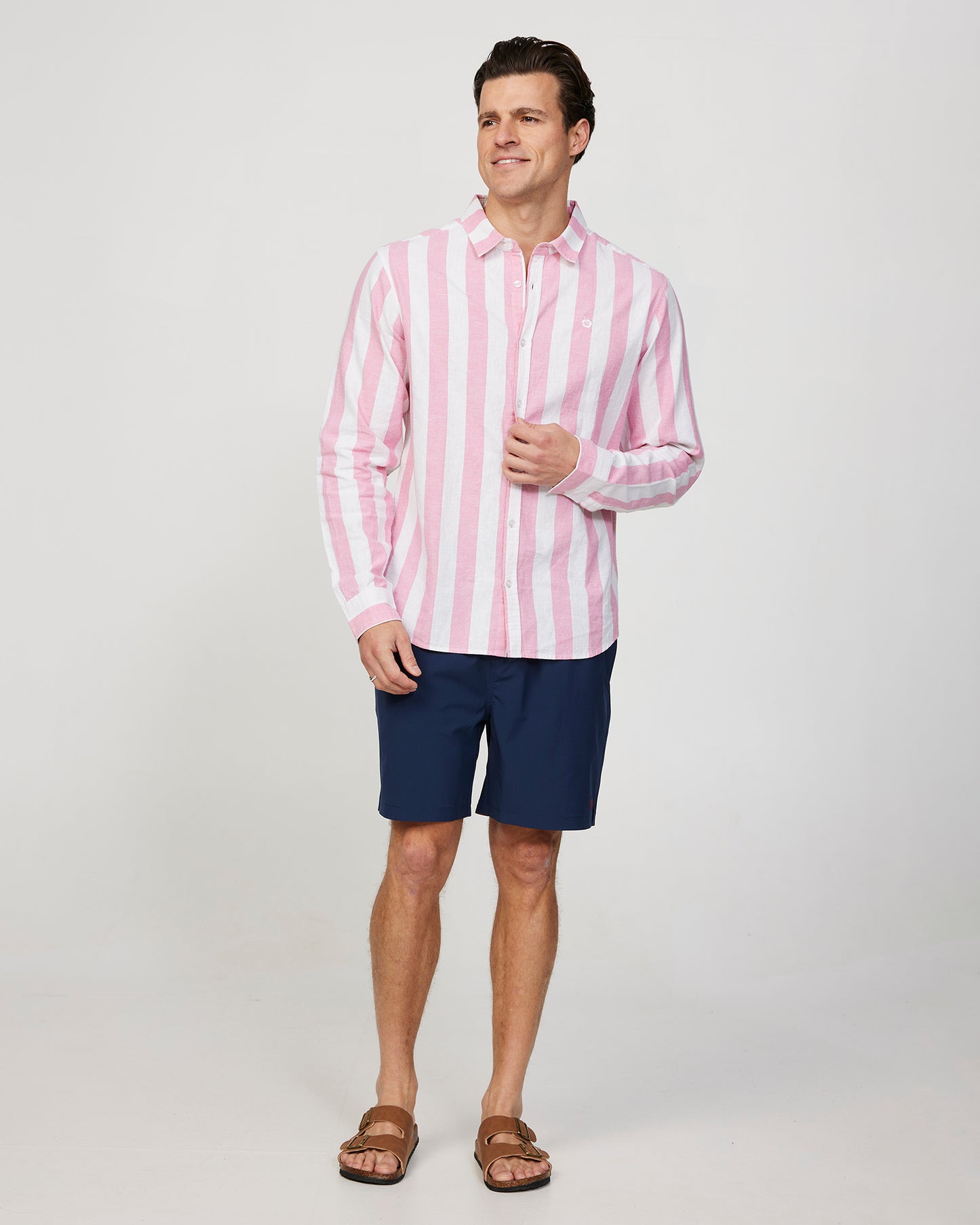 Mens - Long Sleeve Shirt - Classic Stripe - Pink