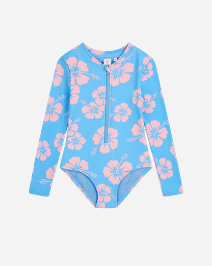 Girls - Swim One Piece - Long Sleeve - Hibiscus Duo