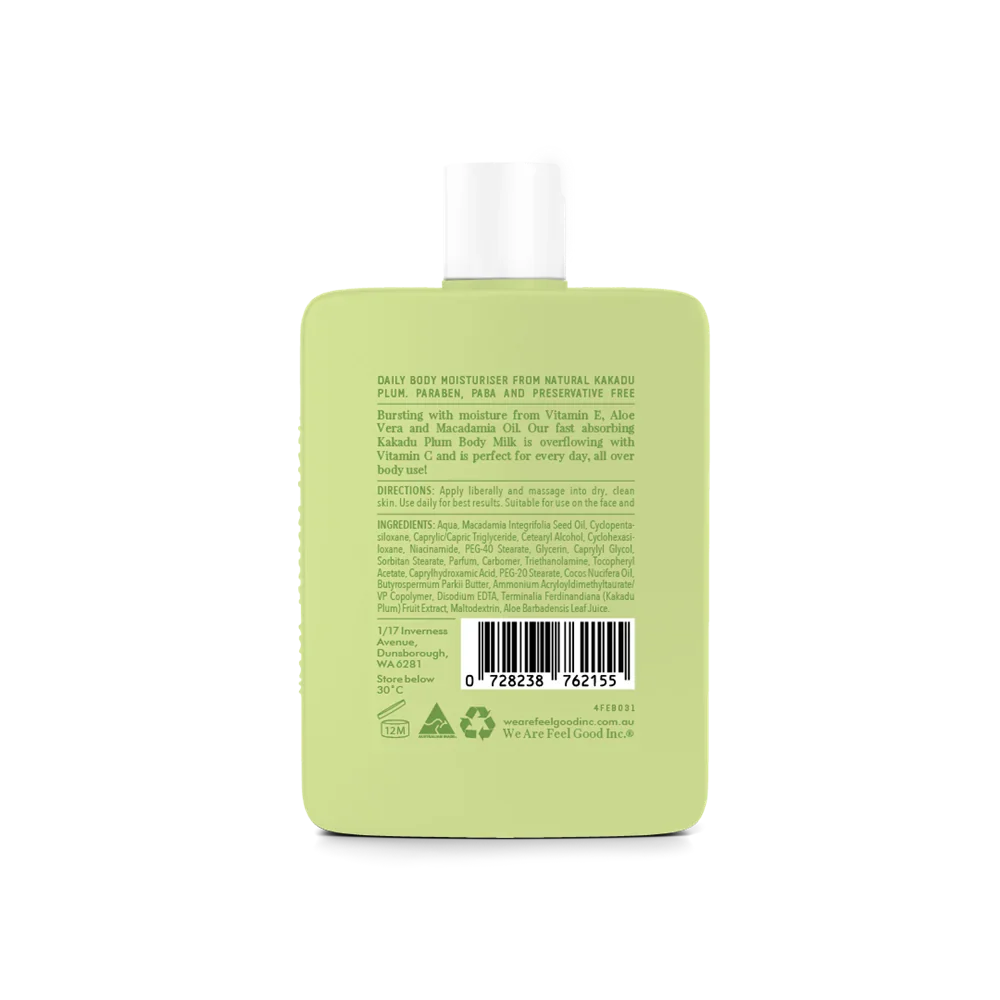 Back view of We Are Feel Good Kakadu Plum Body Milk moisturiser 200mL