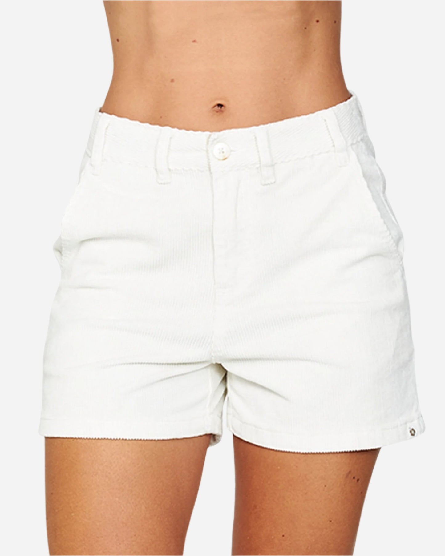 Front view of the Okanui Baywalk Corduroy walking shorts in Natural variant