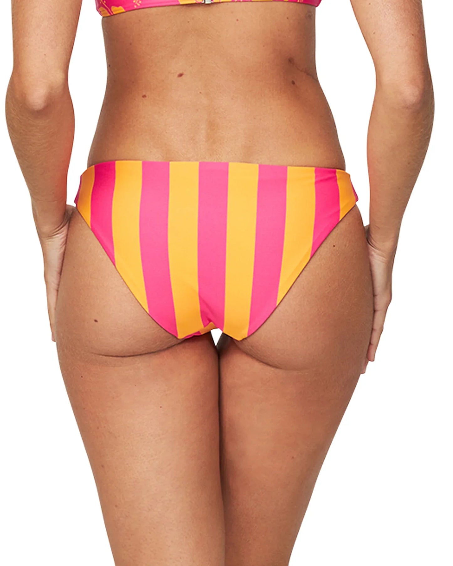 Womens - Swim Bottom - Revo Ariel - Reversible Hibiscus Melon Pink / Melon Pink Stripe