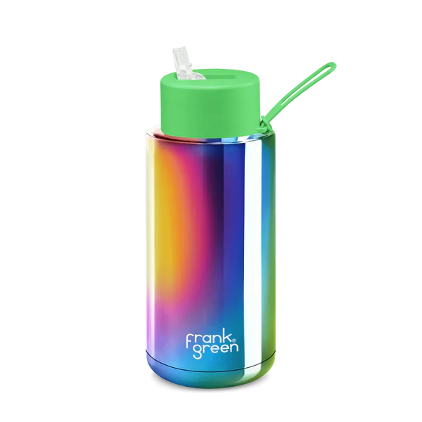 Frank Green - Drink Bottles - 34 oz - Reusable Bottle Straw - Chrome Rainbow