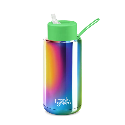 Frank Green - Drink Bottles - 34 oz - Reusable Bottle Straw - Chrome Rainbow