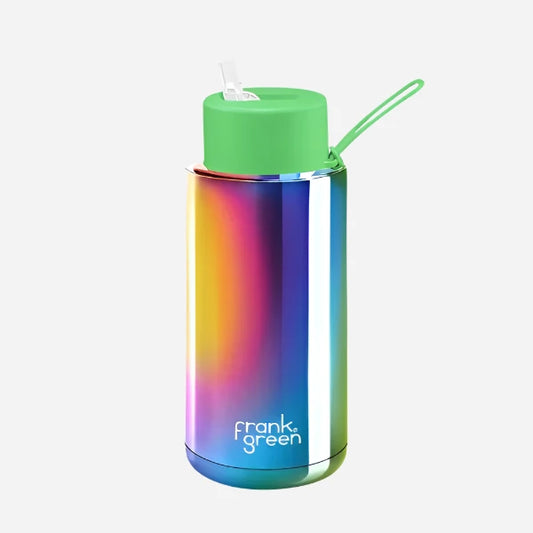 Frank Green - Drink Bottles - 34 oz - Reusable Bottle Straw - Chrome Rainbow