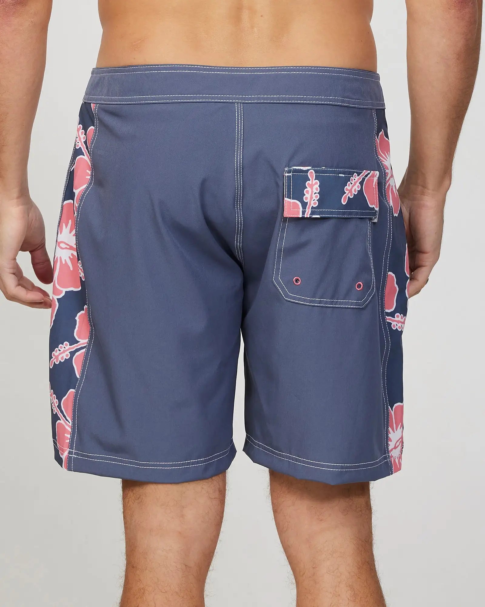 Back view of the Okanui Mens Way-Back-When boardrider board short in Iron Pink