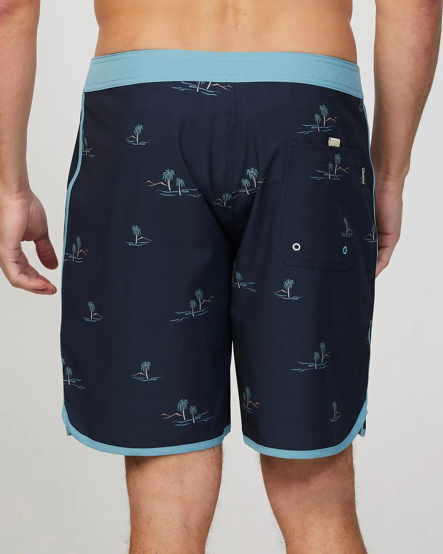 Back view of the Okanui Mens Isle Retro boardrider board short in Black