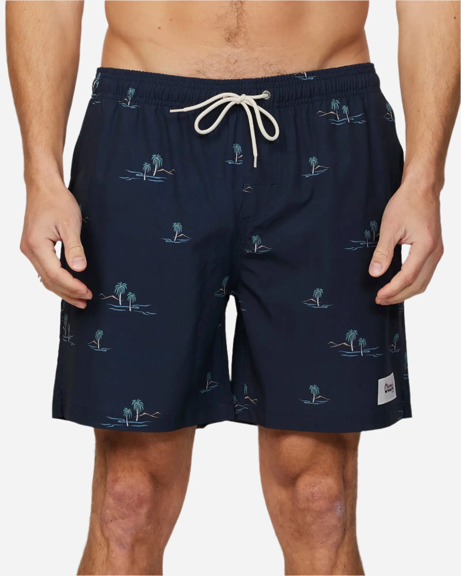 Front view of the Okanui Isle Stretch Swim Short in Black