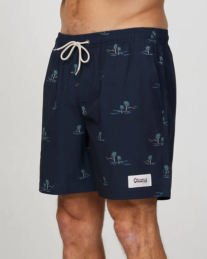 Left side view of the Okanui Isle Stretch Swim Short in Black