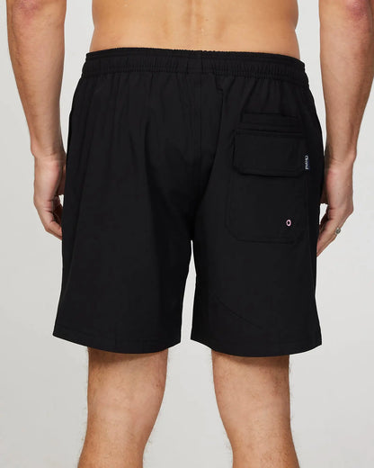 Back view of the Okanui Mens Onboard stretch swim short in Black