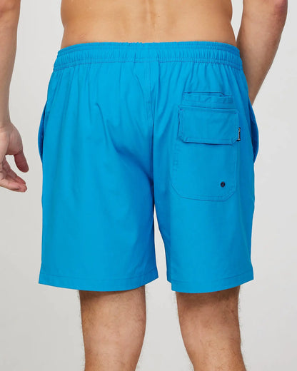 Back view of the Okanui Mens Onboard stretch swim short in Blue