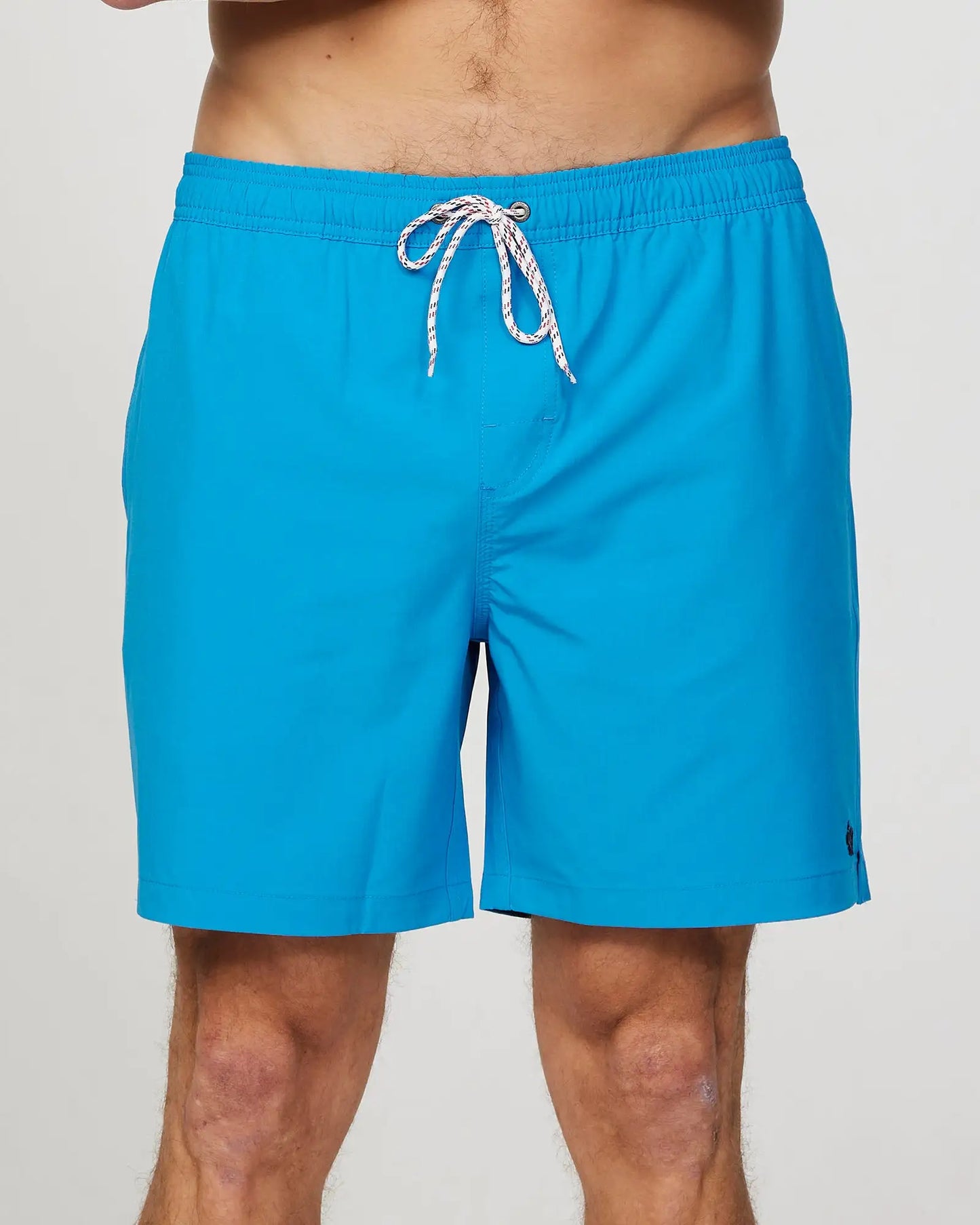 Front view of the Okanui Mens Onboard stretch swim short in Blue