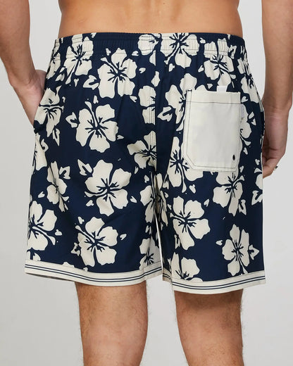 Back view of the Okanui Mens Stonecutter stretch swim short in Navy Natural